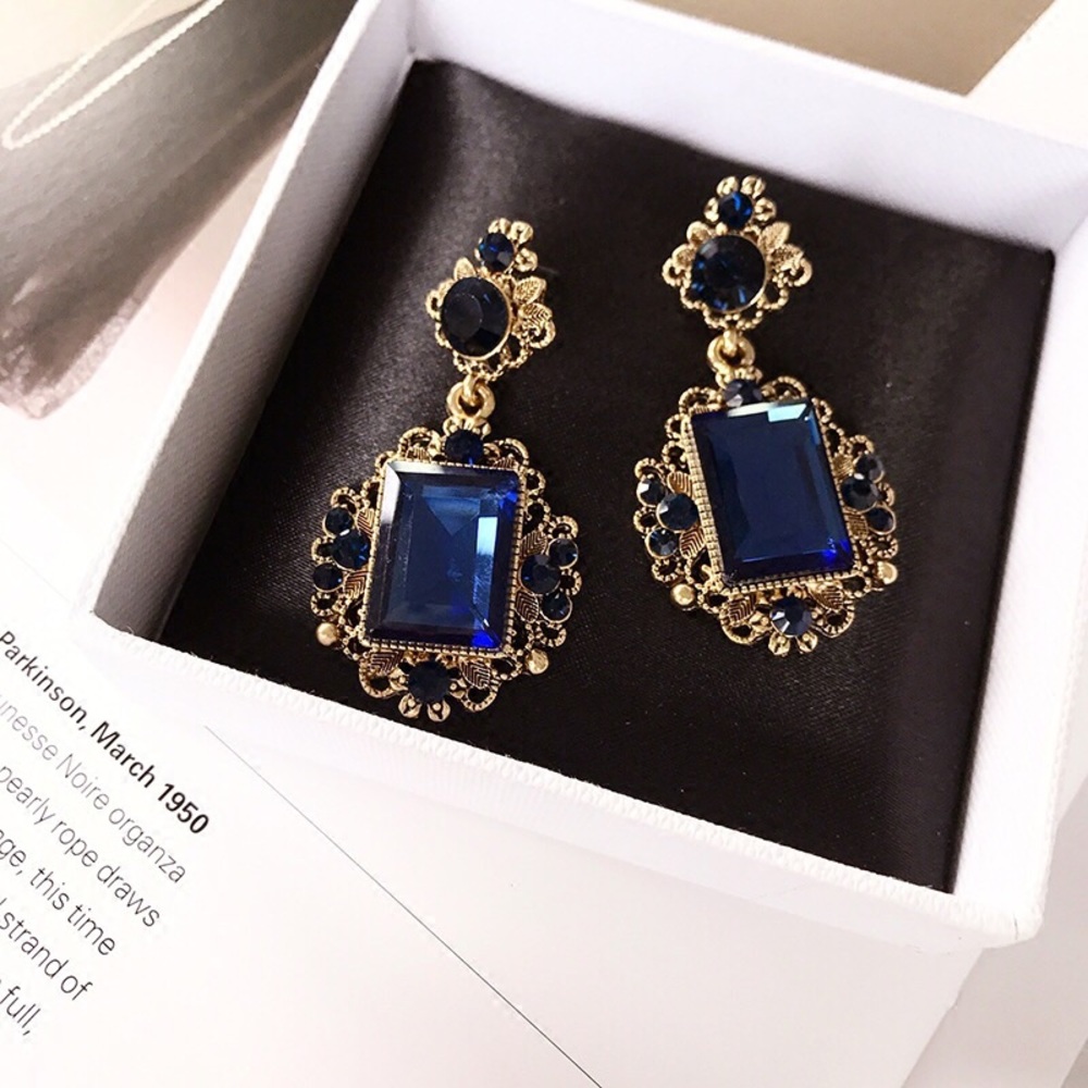 Vintage sapphire color statement earrings